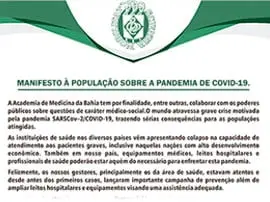 Manifesto à população sobre a PANDEMIA DE COVID-19.