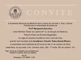 Convite para posse da Profª. Margareth Dalcolmo na Academia Nacional de Medicina