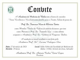 Convite para posse da Prof. Dr. Francisco Hora de Oliveira Fontes na Academia Nacional de Medicina