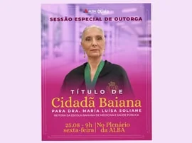 A Confreira Maria Luísa Soliane recebe a outorga do Título de Cidadão Baiana